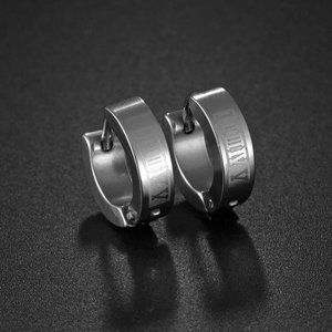 Stainless Steel Roman Number Hoop Earring Silver Women Men NWT